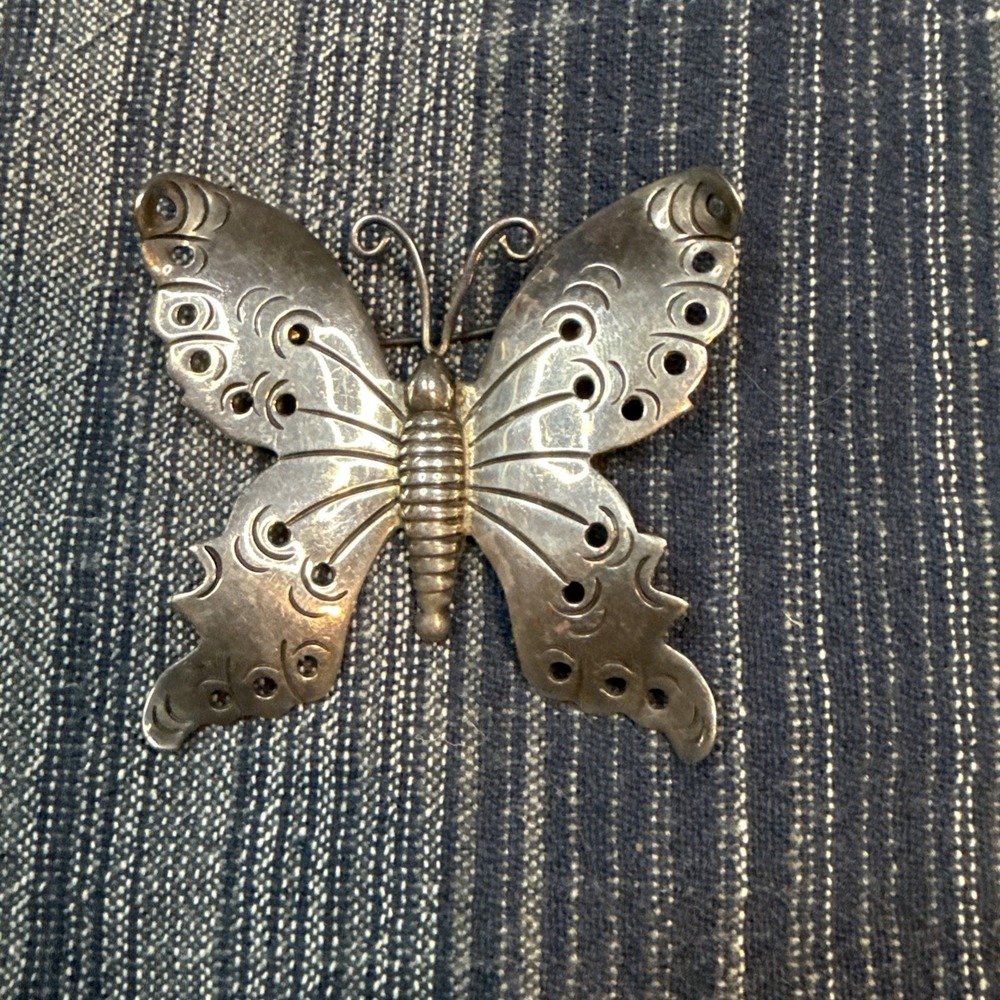 Hector Aguilar Antique Mexican Sterling Silver Large Butterfly Pin